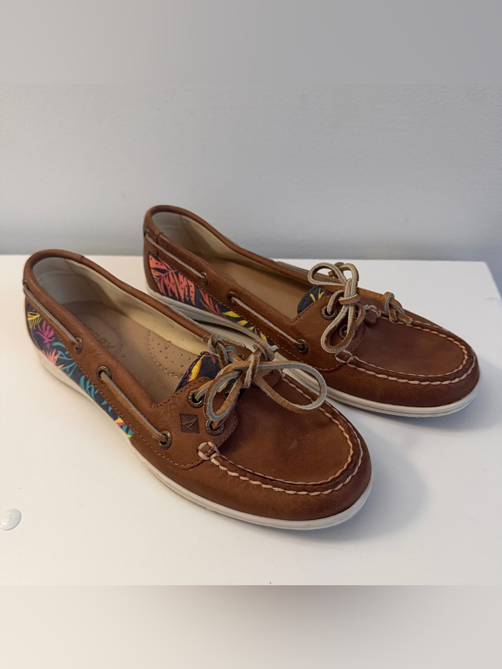 NWOT Sperry Top Sider Brown Leather Boat Shoes Tropical Side Trim 6.5M
